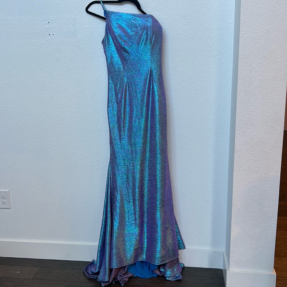 Purple and blue metallic Jovani pageant/prom dress. Super soft material.